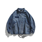 Men's Oversized Jeans Jacket with Stand Collar, Flap Pockets and Drawstring Fashion Glam