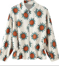Women's Printed Bomber Jacket with Zipper, Shirt Collar and Waist Drawstring Fashion Glam