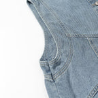Women's jeans vest with stand-up collar, full-length button placket, and patch pockets Fashion Glam