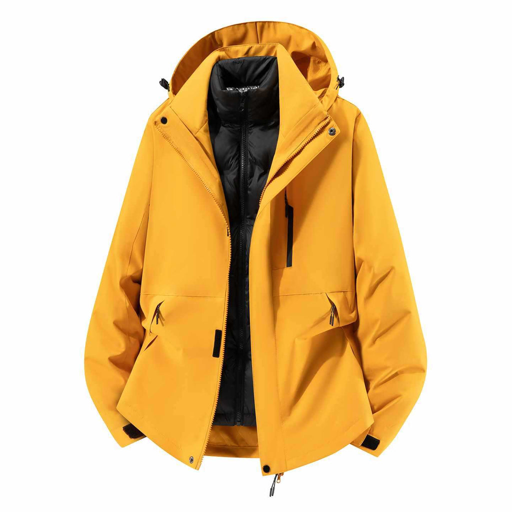 Men's Waterproof Three-Piece Winter Jacket with Removable Down Inner Jacket and Hood Fashion Glam