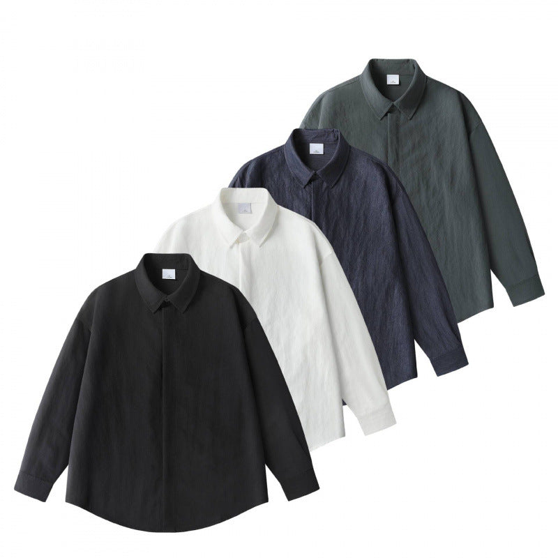 Unisex Oversize Linen Shirt with Concealed Button Placket and Dropped Shoulder Fashion Glam