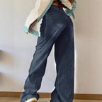 Women's High-Waist Wide Cargo Denim Pants with Seam Panels and Baggy Silhouette Fashion Glam