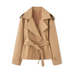 Women's Short Cut Trench Coat with Waist Belt and Wide Lapels Fashion Glam