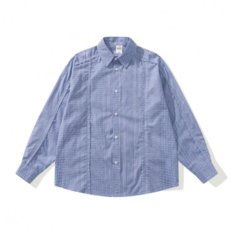 Unisex Oversize-Long Sleeve Shirt made of lightweight textured cotton with a Kent collar and fine striped border Fashion Glam