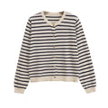 Women's Striped Lightweight Cardigan with Round Neckline and Decorative Buttons Fashion Glam