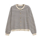 Women's Striped Lightweight Cardigan with Round Neckline and Decorative Buttons Fashion Glam