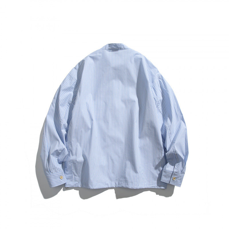 Men's oversized shirt with stand-up collar and half button placket as well as front pockets Fashion Glam