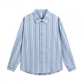 Men's Loose-Fitting Cotton Shirt with Vertical Stripes and Rounded Hem Fashion Glam