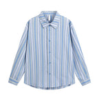 Men's Loose-Fitting Cotton Shirt with Vertical Stripes and Rounded Hem Fashion Glam
