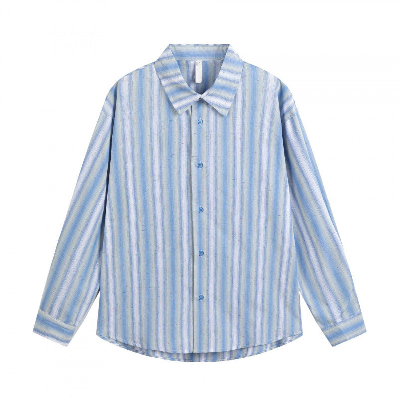 Men's Loose-Fitting Cotton Shirt with Vertical Stripes and Rounded Hem Fashion Glam