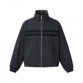 Unisex short cut boxy blouson jacket with stand collar, double stripe detail and checked inner lining Fashion Glam
