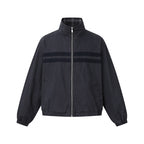 Unisex short cut boxy blouson jacket with stand collar, double stripe detail and checked inner lining Fashion Glam