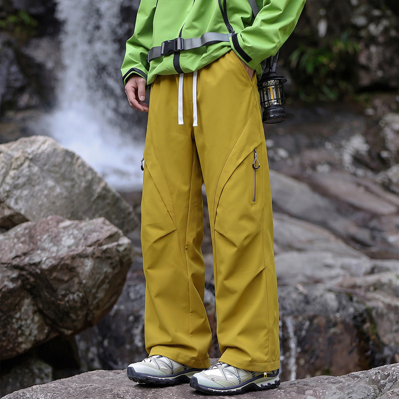 Unisex Water-repellent technical Cargo pants with wide leg, zip pockets and drawstring Fashion Glam