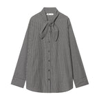 Ladies Checked Blouse Shirt with Bow Collar and Casual Fit Fashion Glam