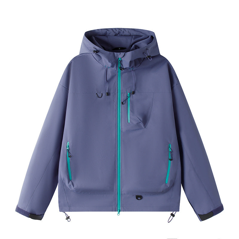 Men's Lightweight Tech Softshell Jacket with Hood, Adjustable Hem and Contrast Zippers Fashion Glam