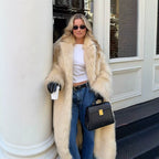 Women's Extravagant Long Coat made of High-Pile Faux Fur with Voluminous Shawl Collar and Tailored Silhouette Fashion Glam
