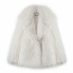 Women's Short Faux Fur Coat with Voluminous Shawl Collar and High Pile Look Fashion Glam