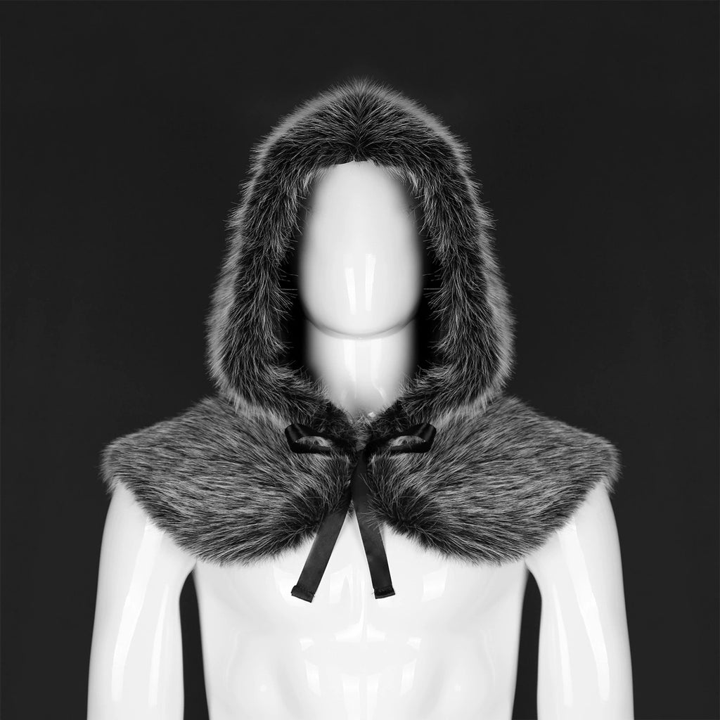 Women's hooded stole made of dense faux fur with tie and shoulder cape Fashion Glam