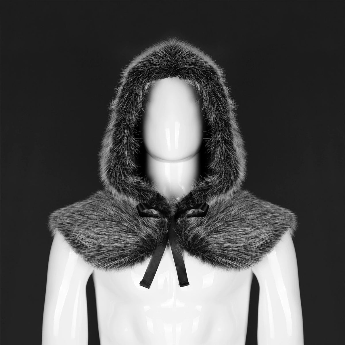 Women's hooded stole made of dense faux fur with tie and shoulder cape Fashion Glam