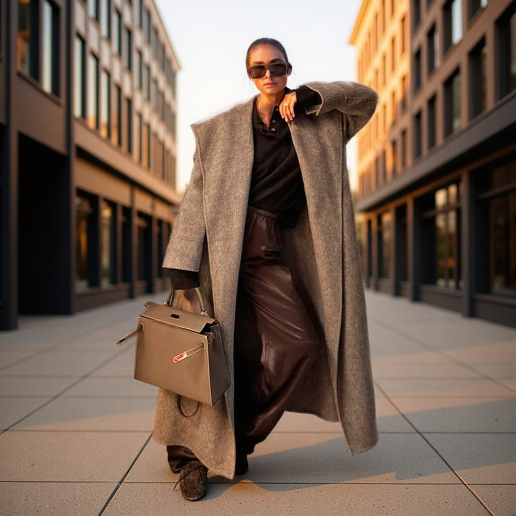 Women Oversize Wool Blend Cocoon Coat with Extra Wide Shawl Collar and Straight Cut Fashion Glam
