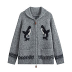 Women’s cardigan with zipper, shawl collar and whale intarsia Fashion Glam