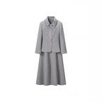 Ladies Two-Piece Boucle Tweed Set with Fitted Button Blazer and Flared Midi Skirt Fashion Glam