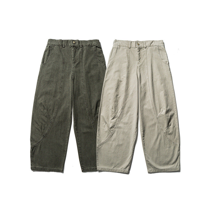 Men's Loose Workwear Pants with Elastic Waistband and Curved Seam Panels Fashion Glam