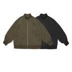Unisex Oversize Bomber Jacket in Boxy Cut with Flap Pockets and Ribbed Hem Fashion Glam