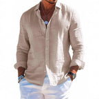 Men's structured linen shirt with open collar, lightweight texture and casual-tailored fit Fashion Glam