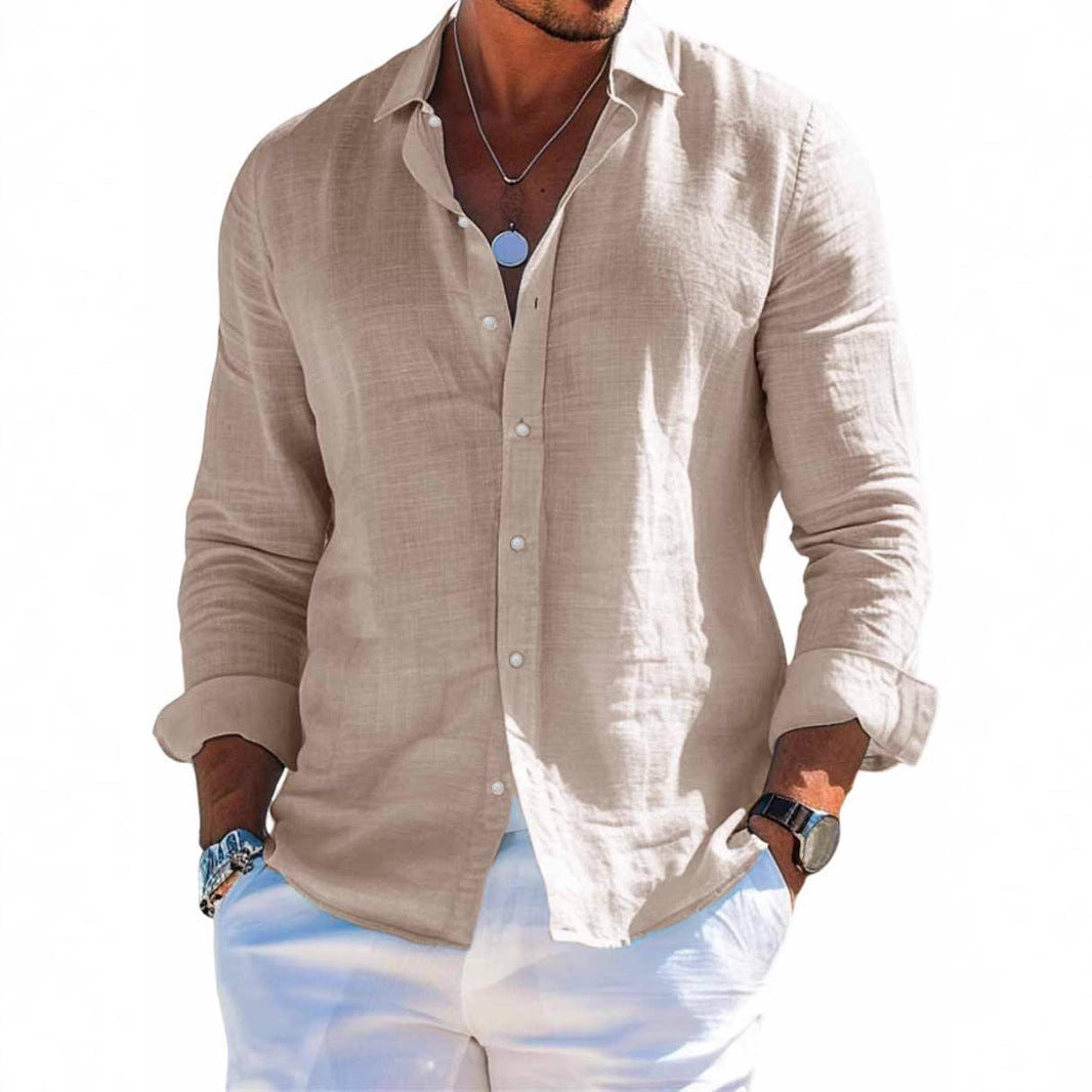 Men's structured linen shirt with open collar, lightweight texture and casual-tailored fit Fashion Glam