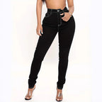 Women's High-Cut Sculpting Skinny Jeans with Contrasted Seam Design and Butterfly Embroidery Fashion Glam