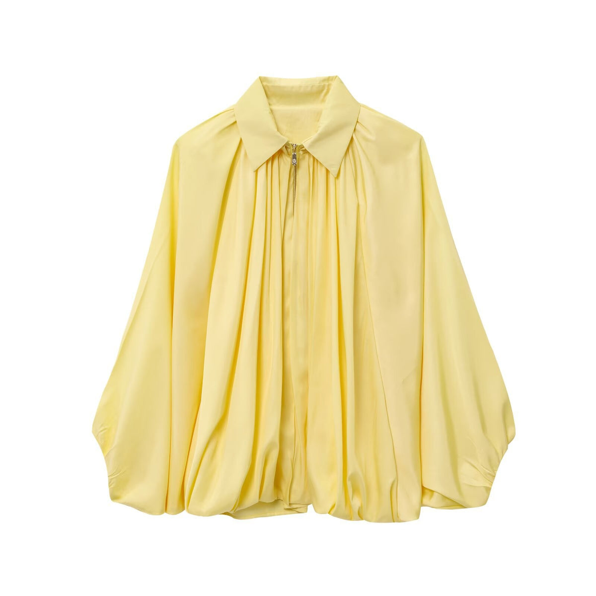 Women's wide pleated cape blouse with standing collar and concealed zipper Fashion Glam
