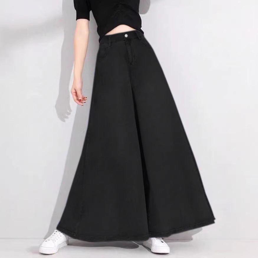 Women's High-Waisted Palazzo Jeans with Extra Wide Leg and Flowing Denim Fashion Glam