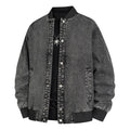 Men's Denim Bomber Jacket with Ribbed Collar and Snap Button Closure Fashion Glam