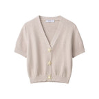 Women's Short-Sleeved Textured Knit Cardigan with V-Neck and Starfish Buttons Fashion Glam