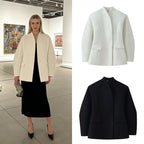 Women's Boucle Short Jacket with Boxy Silhouette, Concealed Button Placket and Flap Pockets Fashion Glam