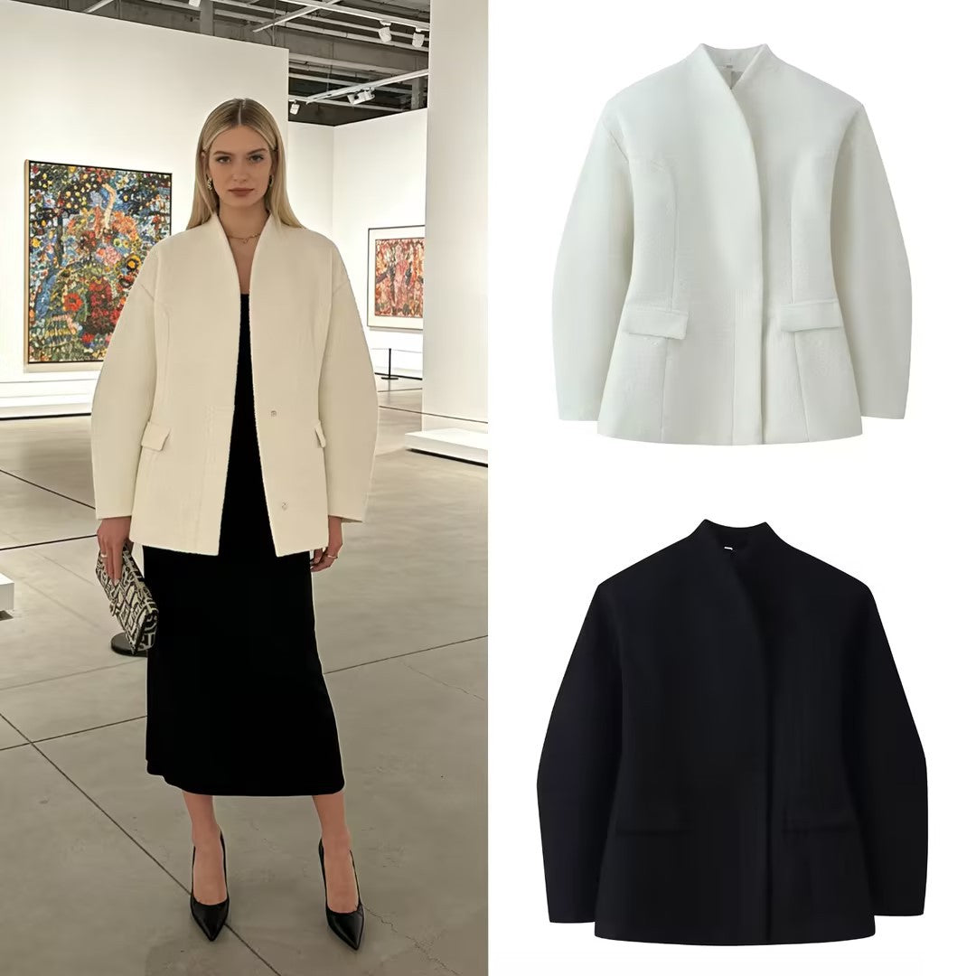 Women's Boucle Short Jacket with Boxy Silhouette, Concealed Button Placket and Flap Pockets Fashion Glam