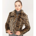 Ladies short jacket made of synthetic fur with a tailored cut, lapel collar and concealed closure Fashion Glam