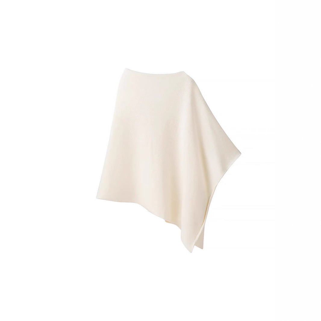 Ladies Asymmetric Fine Knit Poncho with Round Neck Fashion Glam