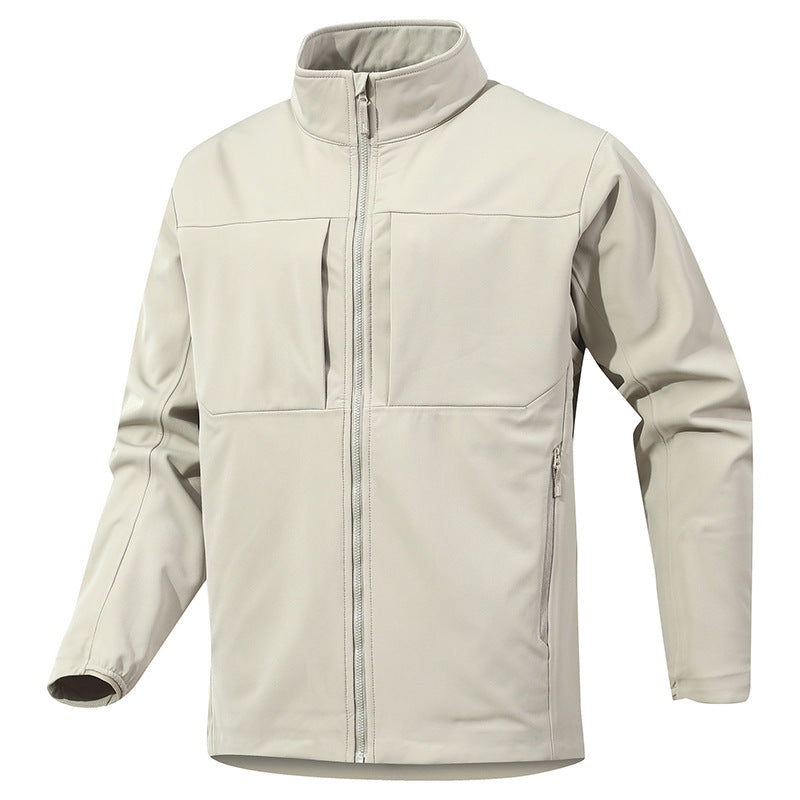 Men's Technical Softshell Jacket with Stand-Up Collar and Concealed Zip Pockets Fashion Glam