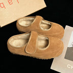 Women's Cozy Velour Mary Jane Slippers with Teddy Lining and Velcro Fashion Glam