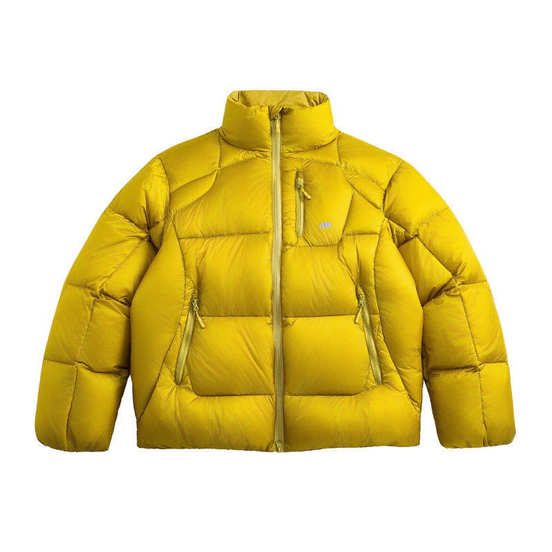 Unisex Short Cut Quilted Down Look Jacket with Stand-Up Collar and Zipper Pockets Fashion Glam