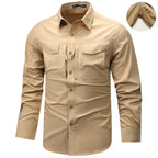 Men's Long Sleeve Outdoor Shirt with Ripstop, Chest Pockets and Zipper Pocket Fashion Glam