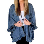 Women Oversized Jeans Kimono with Ruffle Edge and Open Fall Fashion Glam