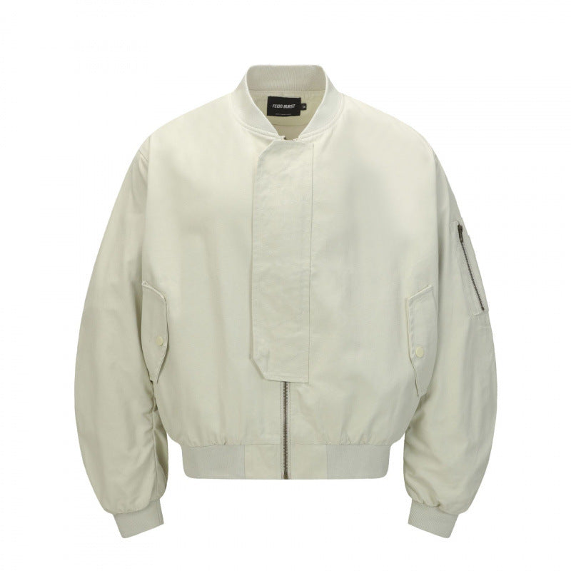 Unisex Short Cut Boxy Bomber Jacket with Concealed Front Placket and Flap Pockets Fashion Glam