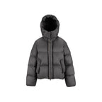 Women's Short Padded Crop Quilted Jacket with Volume Hood and Concealed Snap Placket Fashion Glam