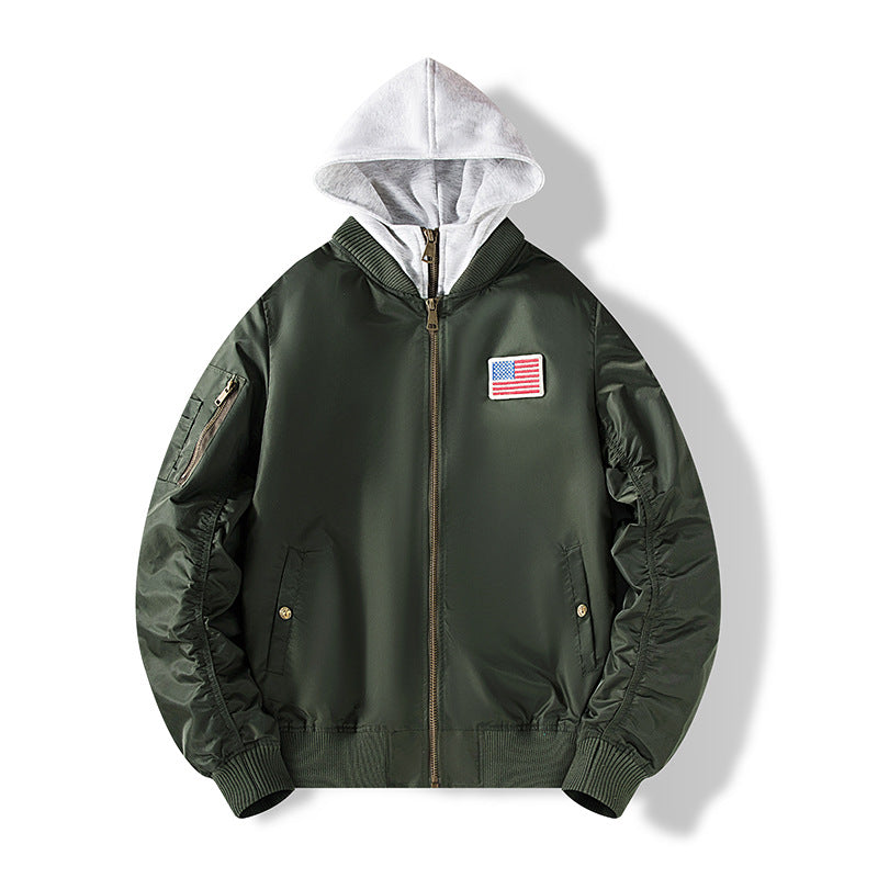 Men's nylon bomber jacket with integrated sweat hood and sleeve utility pocket Fashion Glam