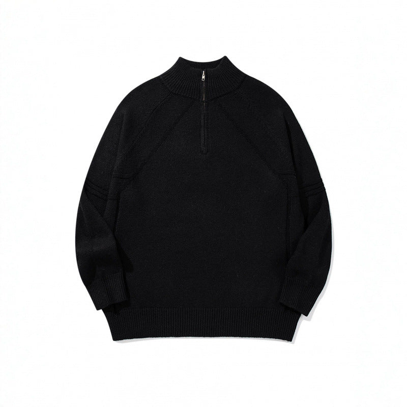 Unisex Knit Half-Zip Sweater with High Ribbed Collar and Raglan Sleeves Fashion Glam