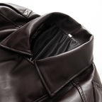 Women's Oversized Faux Leather Bomber Jacket with Utility Pockets, High Collar and Elastic Hem Fashion Glam