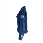 Ladies short cut denim jacket in trucker style with fringe detailing Fashion Glam